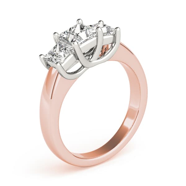 3-Stone Princess Cut Trellis Engagement Ring, style 83628, Top view in rose gold