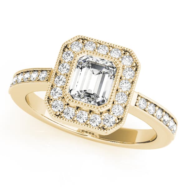 Halo Emerald Engagement Ring, style 83650, Front view in yellow gold