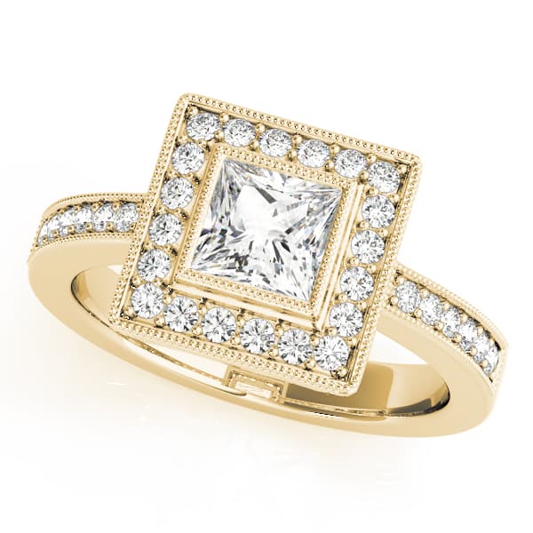 Halo Square & Cus Engagement Ring, style 83651, Front view in yellow gold