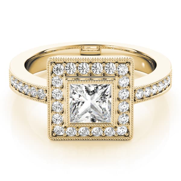 Halo Square & Cus Engagement Ring, style 83651, On hand view in yellow gold
