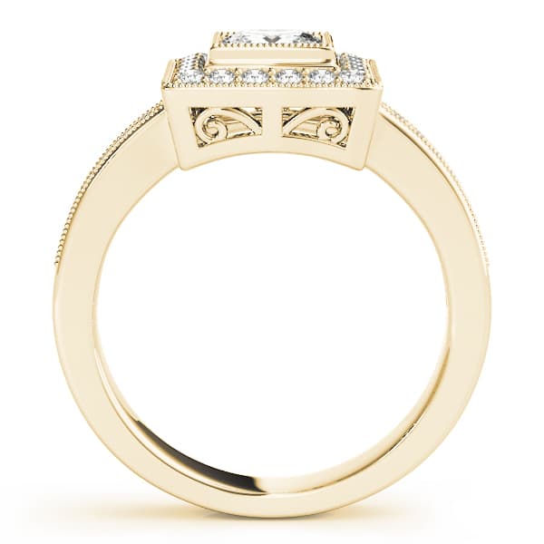 Halo Square & Cus Engagement Ring, style 83651, Side view in yellow gold