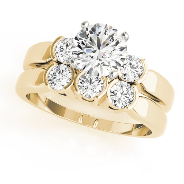 3 Stone Round Engagement Ring, style 83660, On hand view in yellow gold