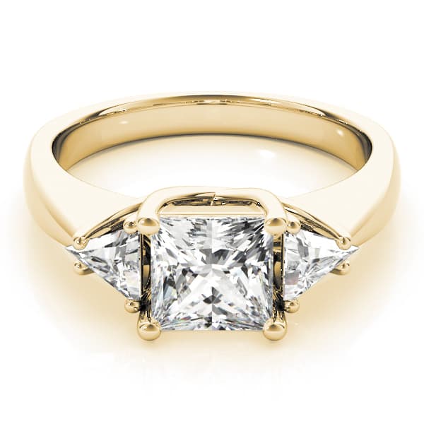 3-Stone Princess-Cut Trellis Engagement Ring, style 83667, On hand view in yellow gold