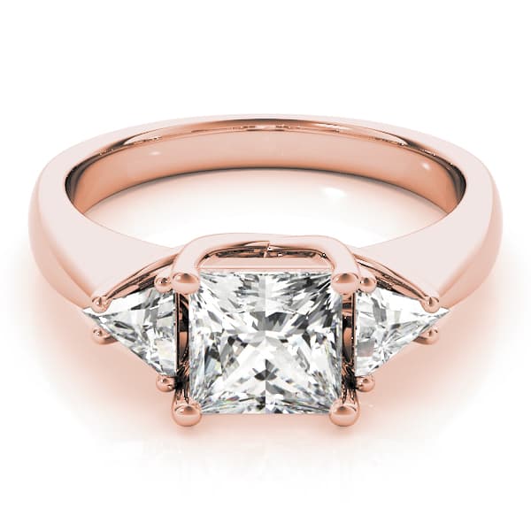 3-Stone Princess-Cut Trellis Engagement Ring, style 83667, On hand view in rose gold