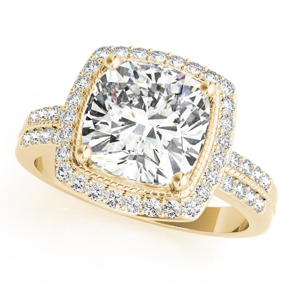Double Row Cushion Halo Engagement Ring, style 83672, Front view in yellow gold