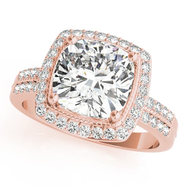 Double Row Cushion Halo Engagement Ring, style 83672, Front view in rose gold
