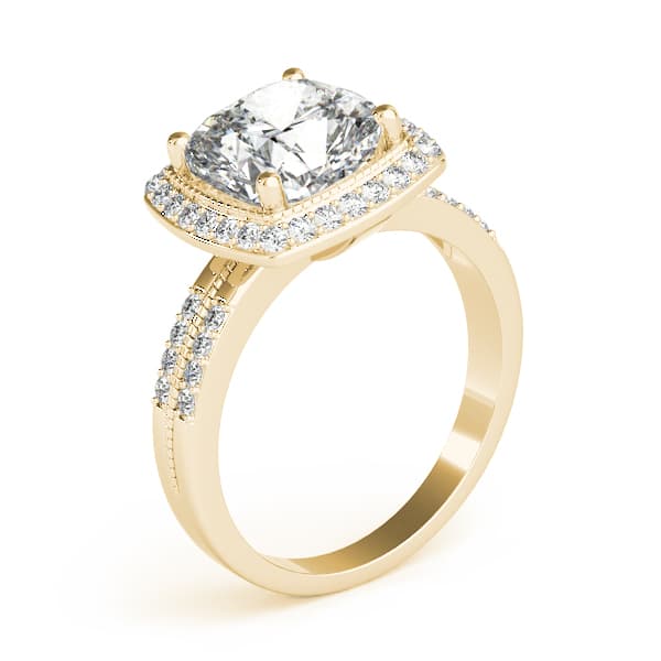 Double Row Cushion Halo Engagement Ring, style 83672, Angle view in yellow gold