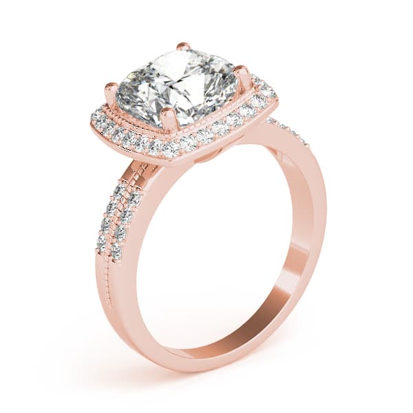 Double Row Cushion Halo Engagement Ring, style 83672, Angle view in rose gold