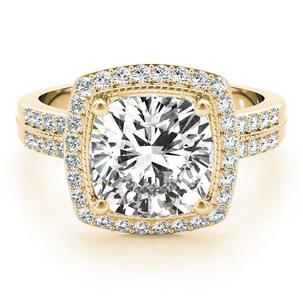 Double Row Cushion Halo Engagement Ring, style 83672, On hand view in yellow gold