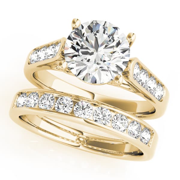 Channel Set Trellis Engagement Ring, style 83686, On hand view in yellow gold