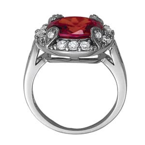 Oval Shaped Halo Color Rings (0.4 ct. tw.), Side view in white gold or platinum
