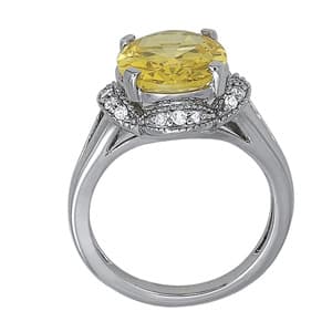 Oval Gemstone Ring (1/8 ct. tw.), Side view in white gold or platinum