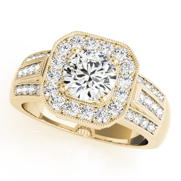 Halo Round Engagement Ring, style 83713, Front view in yellow gold