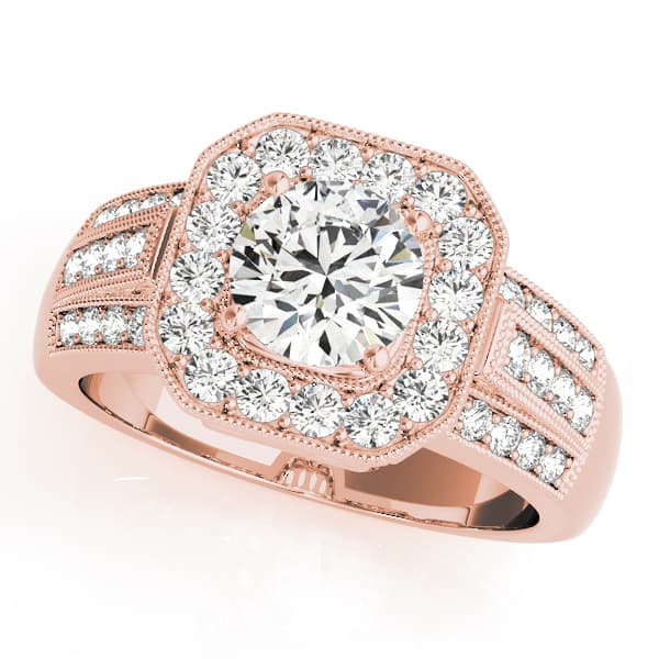 Halo Round Engagement Ring, style 83713, Front view in rose gold