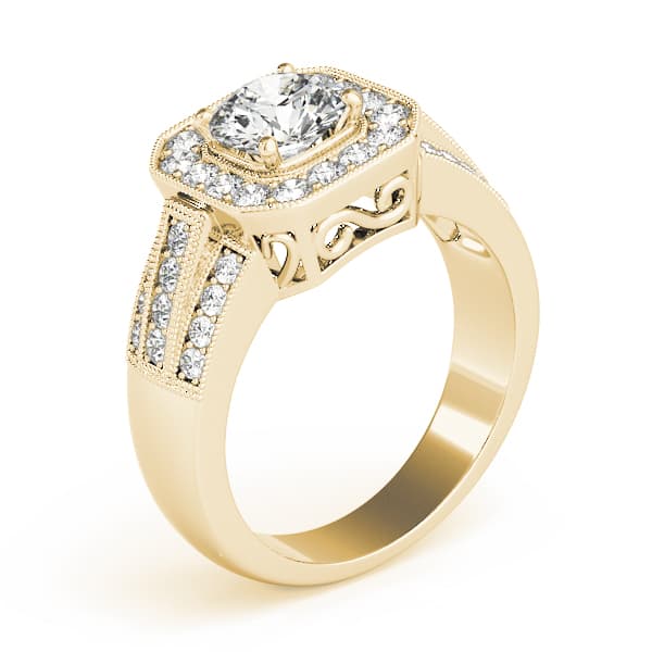 Halo Round Engagement Ring, style 83713, Angle view in yellow gold