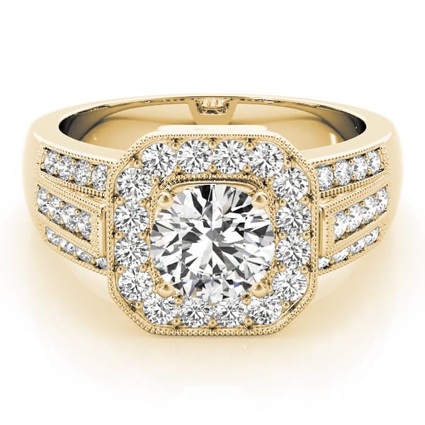 Halo Round Engagement Ring, style 83713, On hand view in yellow gold
