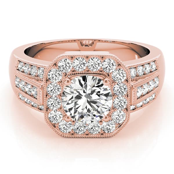 Halo Round Engagement Ring, style 83713, On hand view in rose gold