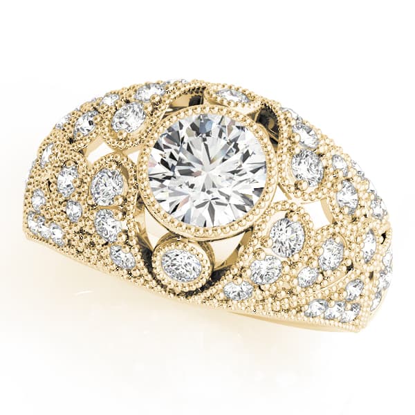 Antique Style Milgrain Engagement Ring, style 83714, Front view in yellow gold