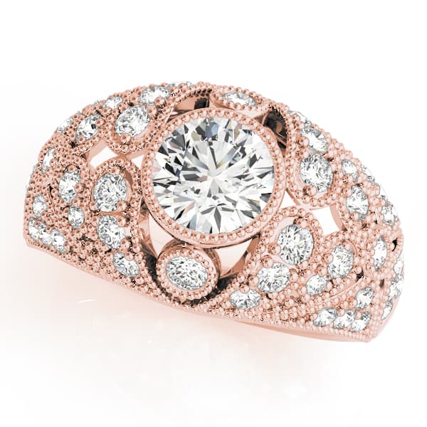 Antique Style Milgrain Engagement Ring, style 83714, Front view in rose gold