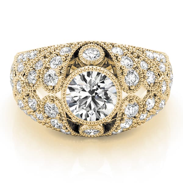Antique Style Milgrain Engagement Ring, style 83714, On hand view in yellow gold