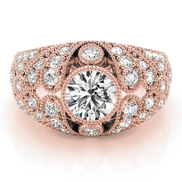 Antique Style Milgrain Engagement Ring, style 83714, On hand view in rose gold