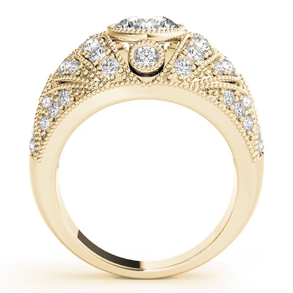 Antique Style Milgrain Engagement Ring, style 83714, Side view in yellow gold