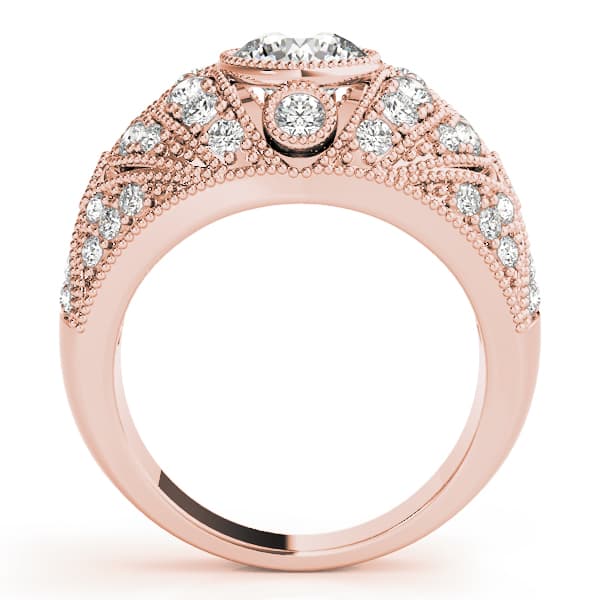 Antique Style Milgrain Engagement Ring, style 83714, Side view in rose gold
