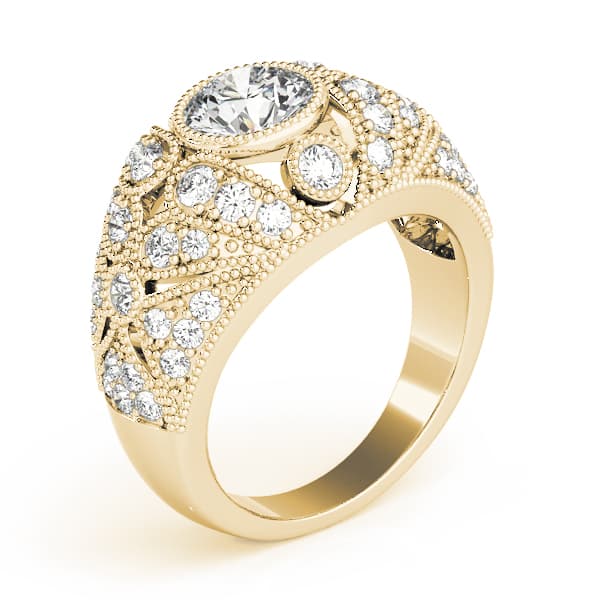Antique Style Milgrain Engagement Ring, style 83714, Top view in yellow gold