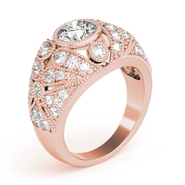 Antique Style Milgrain Engagement Ring, style 83714, Top view in rose gold