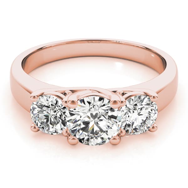 3-Stone Prong Set Trellis Engagement Ring, style 83739, On hand view in rose gold