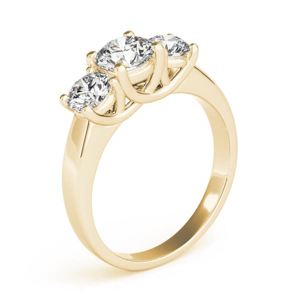3-Stone Prong Set Trellis Engagement Ring, style 83739, Top view in yellow gold