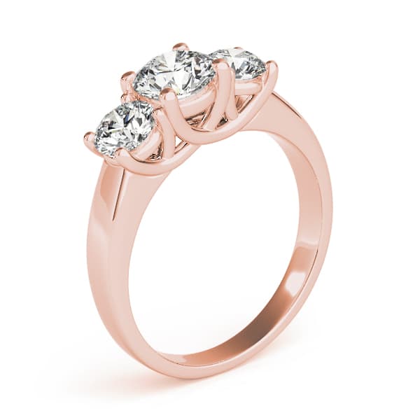 3-Stone Prong Set Trellis Engagement Ring, style 83739, Top view in rose gold