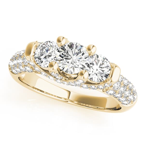 3 Stone Round Engagement Ring, style 83741, Front view in yellow gold