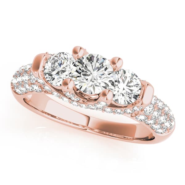 3 Stone Round Engagement Ring, style 83741, Front view in rose gold