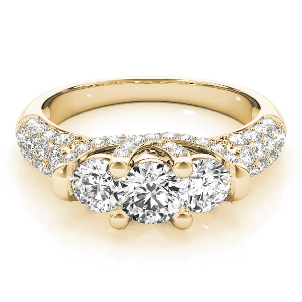 3 Stone Round Engagement Ring, style 83741, On hand view in yellow gold