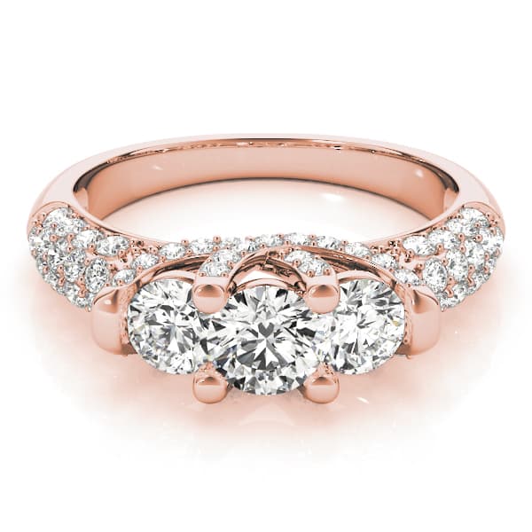 3 Stone Round Engagement Ring, style 83741, On hand view in rose gold