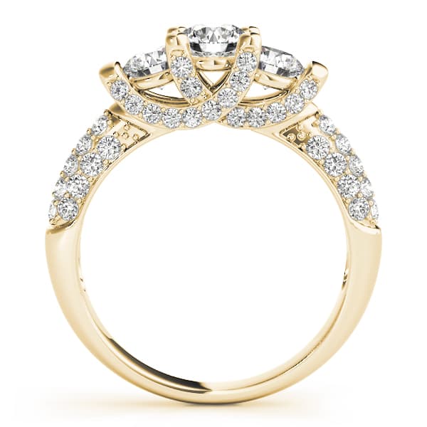 3 Stone Round Engagement Ring, style 83741, Side view in yellow gold