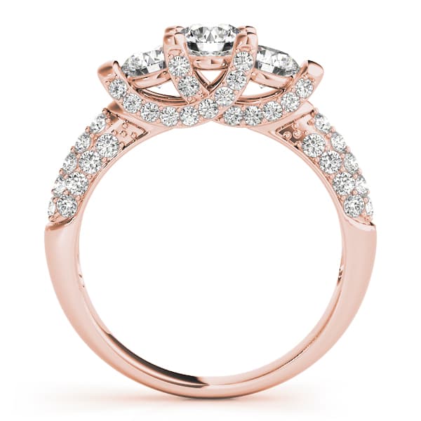 3 Stone Round Engagement Ring, style 83741, Side view in rose gold