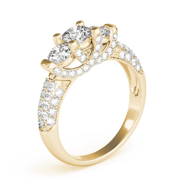 3 Stone Round Engagement Ring, style 83741, Top view in yellow gold