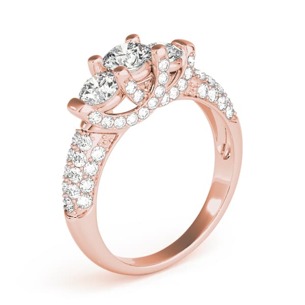 3 Stone Round Engagement Ring, style 83741, Top view in rose gold