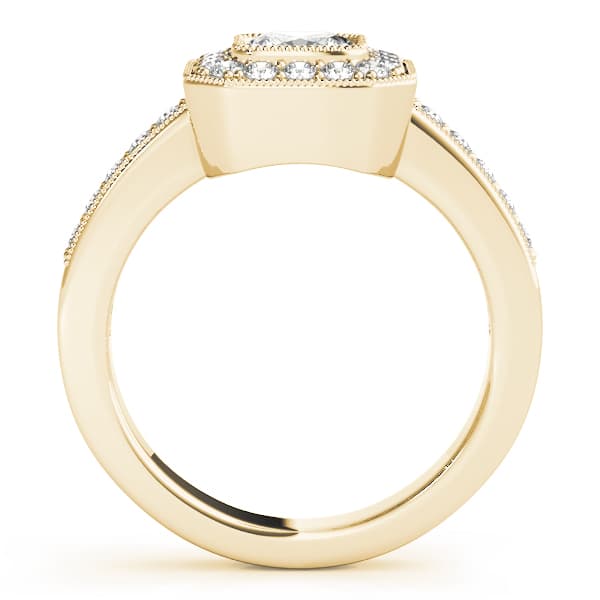 Halo Square & Cus Engagement Ring, style 83755, Side view in yellow gold