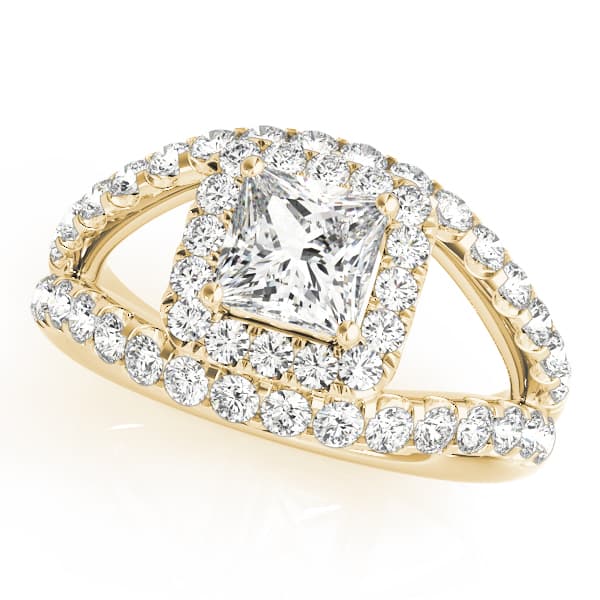 Halo Square & Cus Engagement Ring, style 83757, Front view in yellow gold