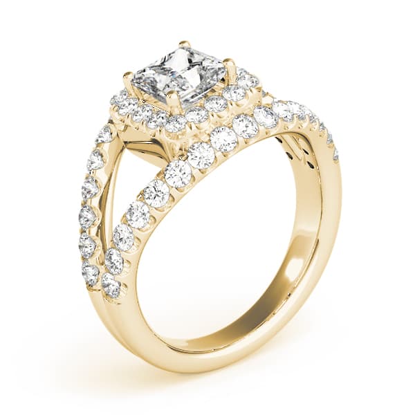 Halo Square & Cus Engagement Ring, style 83757, Angle view in yellow gold