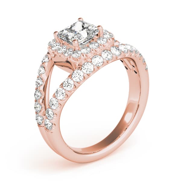 Halo Square & Cus Engagement Ring, style 83757, Angle view in rose gold