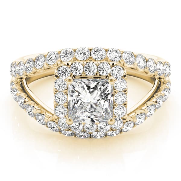 Halo Square & Cus Engagement Ring, style 83757, On hand view in yellow gold