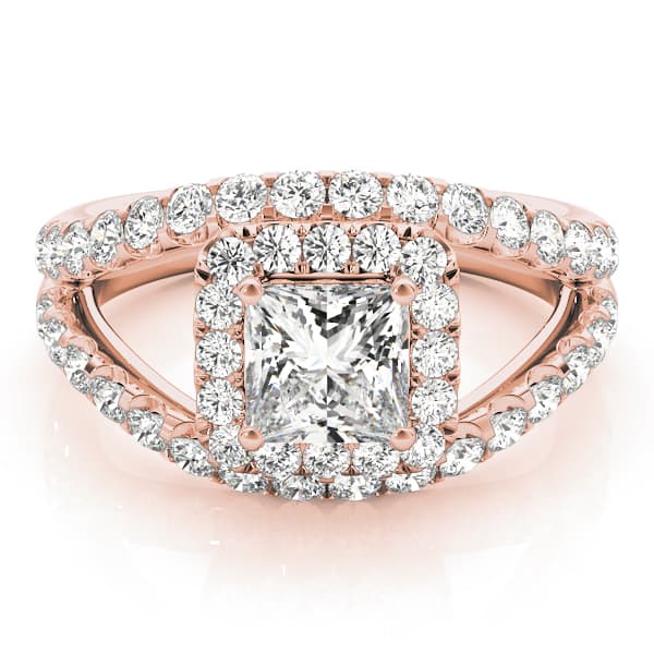 Halo Square & Cus Engagement Ring, style 83757, On hand view in rose gold