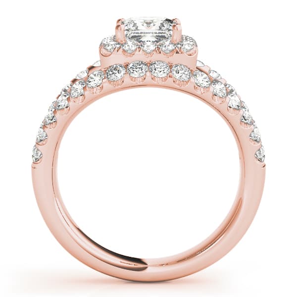 Halo Square & Cus Engagement Ring, style 83757, Side view in rose gold
