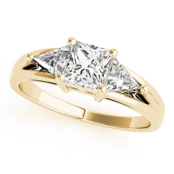 3 Stone Princess Engagement Ring, style 83770, Front view in yellow gold