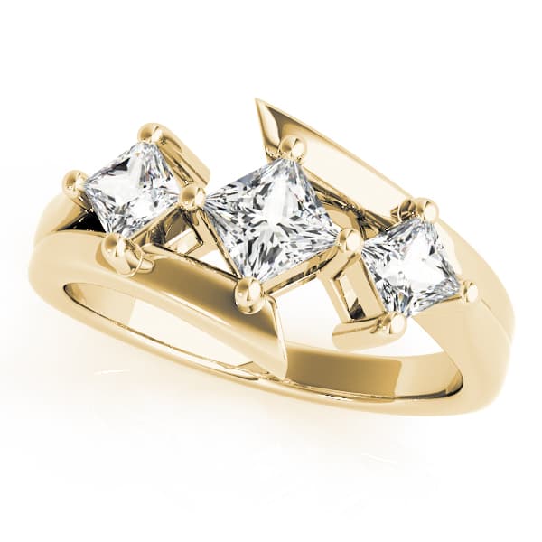 3 Stone Princess Engagement Ring, style 83817, Front view in yellow gold