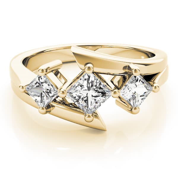 3 Stone Princess Engagement Ring, style 83817, On hand view in yellow gold